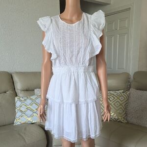 White Swiss Dot Ruffle Mini Dress